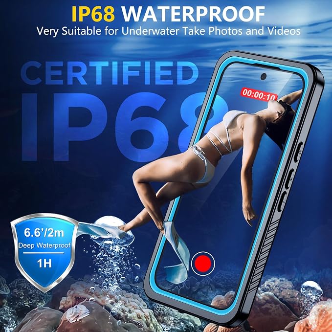 SPIDERCASE for Google Pixel 10 Pro XL Case Waterproof, [12FT Military-Grade Drop Protection] [IP68 Water Resistance] [Privacy Screen Protector] Full Body Protection Phone Case-Light Blue