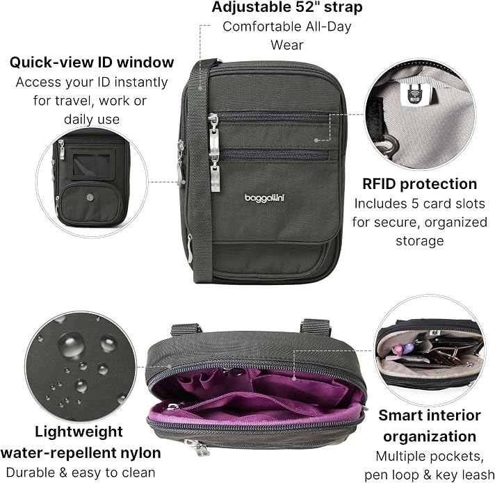 Baggallini Journey Crossbody Bags for Women 9x6 Small Lightweight Travel Handbag W/RFID