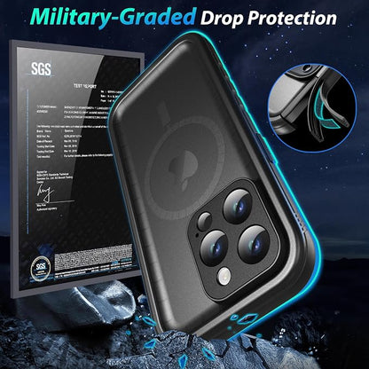 SPORTLINK for iPhone 13 Pro Case Waterproof - Buit in Screen Protector [Compatible with MagSafe][IP68 Underwater][6.6FT Military Dropproof][Dustproof] Full Body Shockproof Case 6.1" Black