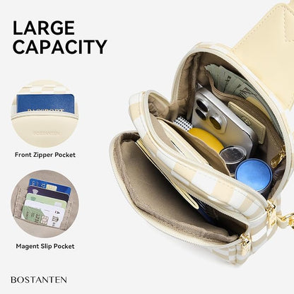 BOSTANTEN Sling Bag Quilted Crossbody Bags for Women Cross Body Purse Leather Fanny Pack with Adjustable Guitar Strap