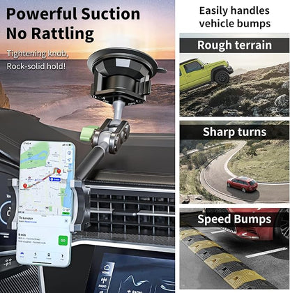 Car Phone Holder-Phone Mount for Car Windshield & Truck-Holder with 360° Rotating Metal Arm-Mount with Super Stable Suction Cup for All Vehicles