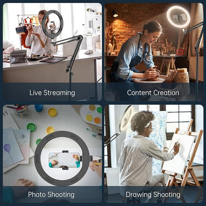 12" Ring Light with Stand Tripod for iPhone, Overhead Phone Camera Mount, Adjustable 72" Height Tripod Holder Floor, Phone Stand for Video Recording Filming Streaming Cooking TikTok YouTube, CRI >95