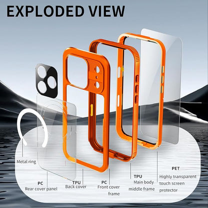 Guppy for iPhone 17 Pro Max Magnetic Waterproof Case, Built-in Screen Protector [IP68 Waterproof][14FT Military Drop proof]360° Full Body Protection Dustproof Shockproof Heavy Duty Rugged Case, Orenge