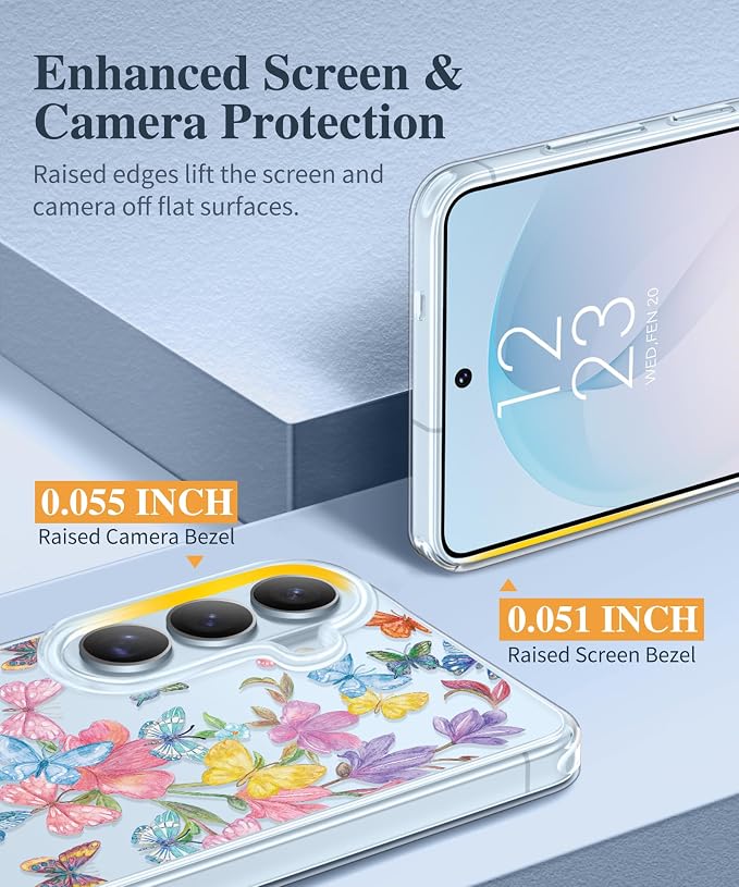 GVIEWIN for Samsung Galaxy S26 Plus Case, Clear Floral Slim Shockproof Protective Women Phone Case, Non-Yellowing, with Screen Protector&Camera Lens Protector for S26 Plus 6.7", Fantasy Butterfly