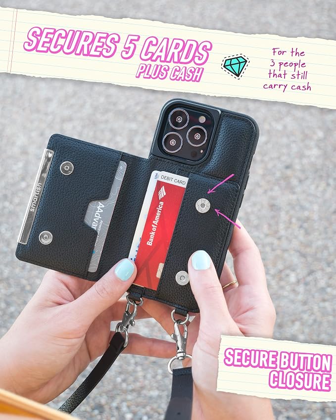 Smartish iPhone 13 Pro Crossbody Wallet Case for Women - Dancing Queen [Purse/Clutch with Detachable Strap & Wristlet] Protective Cover with Credit Card Holder - Secret Menu