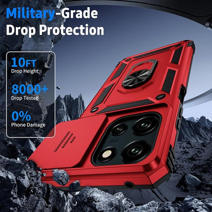 Weycolor for Moto G Stylus 2025 Case with Camera Lens Cover, HD Screen Protector, 10 FT Military Grade Drop Protection, Magnetic Ring Holder Kickstand Protective Phone Case, Red