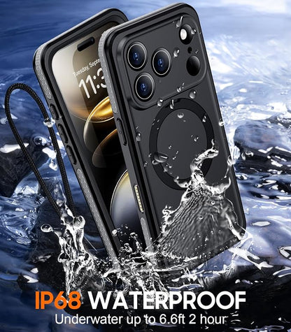 Temdan Magnetic Compatible with iPhone 17 Pro Max Case,Waterproof Built-in Screen & Camera Protector IP68 Underwater Full Body 17FT Military Dropproof Shockproof Phone Case 6.9"-Gray/Black