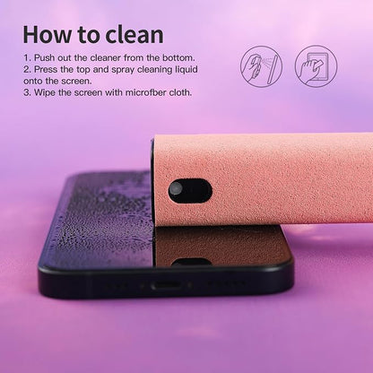 Touchscreen Screen Cleaner Kit 2 Pcs, Phone, Tablet and Car Screen Cleaner, Two in One Spray and Microfiber Cloth(2 Pack Pink)
