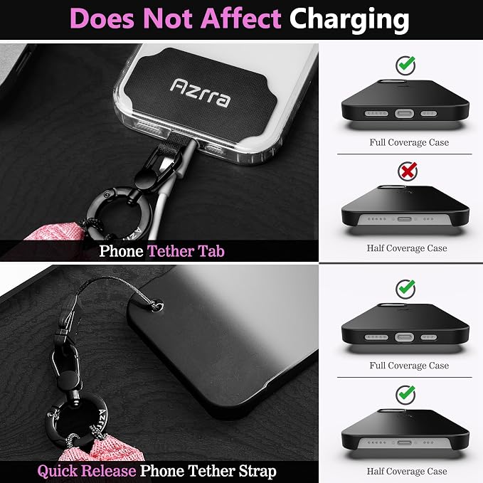 Azrra Adjustable Crossbody Cell Phone Lanyard for iPhone with Phone Tethers & Retractable ID Badge Card Holder (Pink)