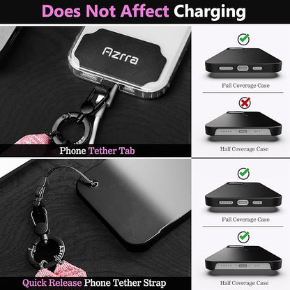 Azrra Adjustable Crossbody Cell Phone Lanyard for iPhone with Phone Tethers & Retractable ID Badge Card Holder (Pink)