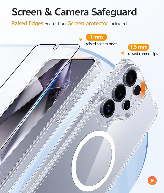 FNTCASE for Samsung Galaxy S24 Ultra Case Clear, Fit for Magsafe, | Screen Protector, Anti Yellowing Magnetic Back, 14FT Military Grade Drop Protection, Shockproof Protective Phone Cover