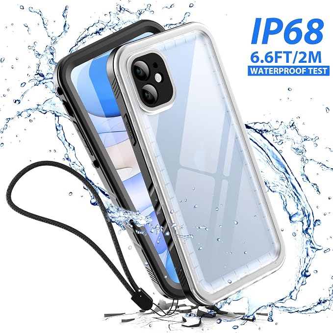 SPORTLINK Waterproof Case for iPhone 11, Full Body Heavy Duty Protection Full Sealed Cover Shockproof Dustproof Built-in Clear Screen Protector Rugged Case for iPhone 11 6.1 Inch Frosted Clear/Black