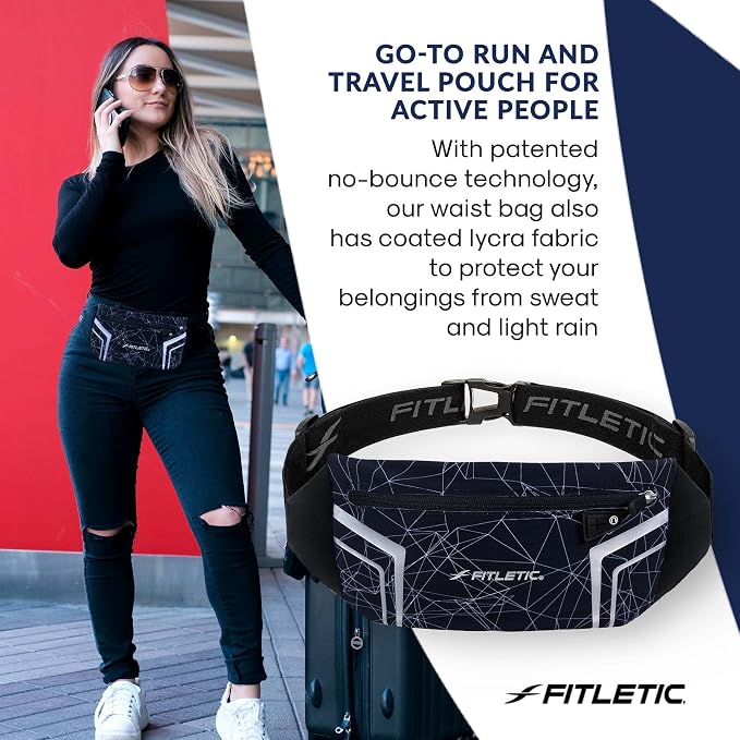 Fitletic Modern Sports Running Belt For Men & Women – Water Resistant Pouch - Fits All Smart Phones- Lightweight, Low Profile Design –Lycra Coated With Inner Card Organizer Pocket Black/Spider Print