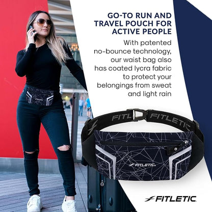 Fitletic Modern Sports Running Belt For Men & Women – Water Resistant Pouch - Fits All Smart Phones- Lightweight, Low Profile Design –Lycra Coated With Inner Card Organizer Pocket Black/Spider Print
