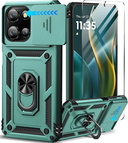 Taisairu for Motorola Moto G 2025/G 2026/G Play 2026 Case with Screen Protector & Slide Camera Lens Cover, Built-in Ring Stand Case for Moto G 2026/G 2025/G Play 2026 (Green)