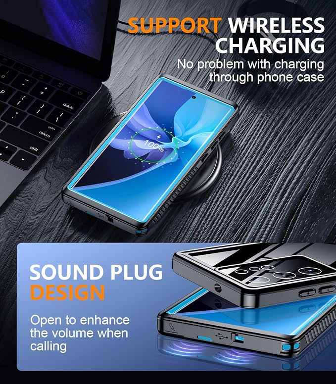 Temdan Designed for Samsung Galaxy S22 Ultra Case,Waterproof Built-in Lens & Screen Protector [Full Body Shockproof][Military Drop Proof][IP68 Underwater] Phone Case for S22 Ultra 5G-Blue (2022)