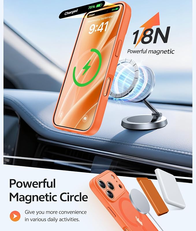 FNTCASE for iPhone 17 Pro Max Case: [Compatible with Magsafe] Translucent Matte Cases with [Full Camera Protection] [Screen Protector] Military Grade Shockproof Protective Phone Cover - Orange