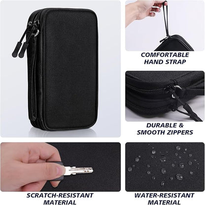 Electronics Organizer Travel Case, Travel Accessories Essentials for Men Women, Cord Organizer Travel Tech Pouch, Waterproof Double Layers Storage Bag for Cable, Charger, Phone, Earphone, Black