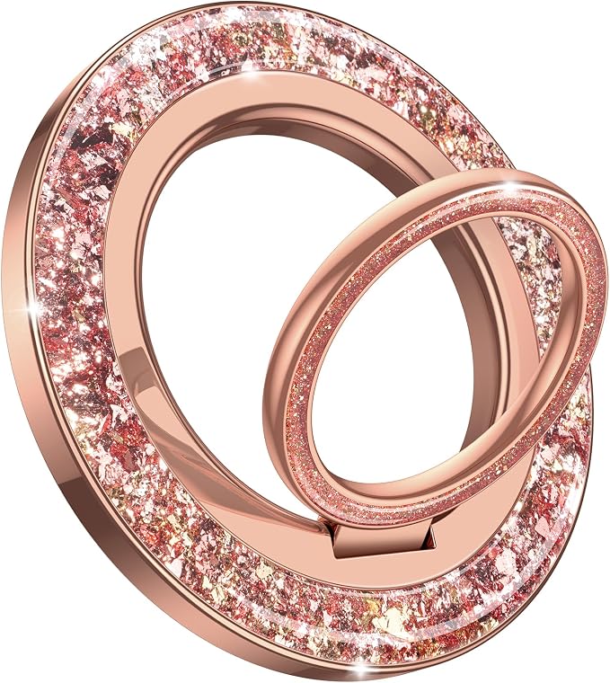 Lamicall Magnetic Twinkle Ring for MagSafe Grip - Stylish Glitter Gift for Women Grils, Magnet Phone Ring Finger Holder Stand, Gear Hinge Mag Safe Accessories for iPhone 17 16 Pro Max, Rose Gold