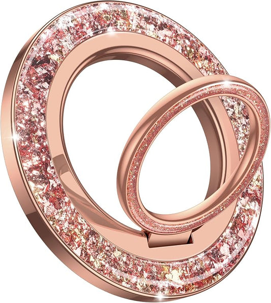 Lamicall Magnetic Twinkle Ring for MagSafe Grip - Stylish Glitter Gift for Women Grils, Magnet Phone Ring Finger Holder Stand, Gear Hinge Mag Safe Accessories for iPhone 17 16 Pro Max, Rose Gold