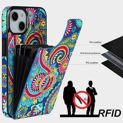 HAOPINSH for iPhone 13/ iPhone 14 Wallet Case with Card Holder, 360°Rotation Ring Kickstand, Paisley Pattern, RFID Blocking Leather for Girls Women, Double Buttons Flip Protective Cover 6.1"