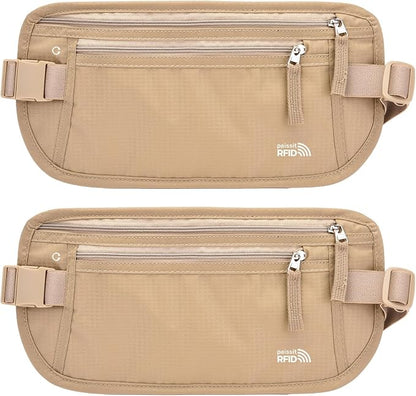 Unisex Money Belt For Men and Women, Slim Passport Holder RFID Blocking Travel Essentials Pouch with Adjustable Strap Small Waist Pouch for Workout Running Travelling Hiking (Beige 2 Packs)