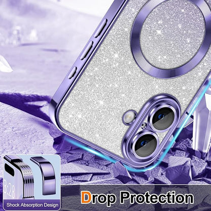 Hython for iPhone 17 Case Glitter Clear Magnetic Phone Cases [Compatible with MagSafe] Full Camera Lens Protector Sparkle Luxury Plating Slim Shockproof Protective Cover, Gradient Light Purple
