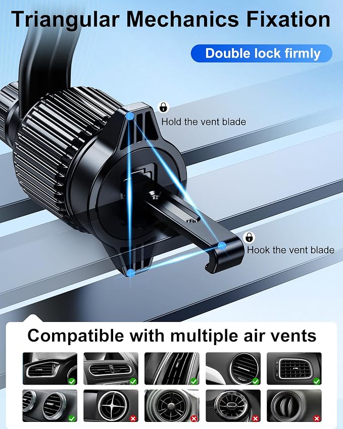 360 Rotatable Car Vent Phone Mount [No Blocking Air Vent] Universal Clip Vehicle Cell Phone Holder Stand Hands Free, Fit for iPhone 17 Pro Max 16 Plus 15 14 13 12 Samsung Google All Phones