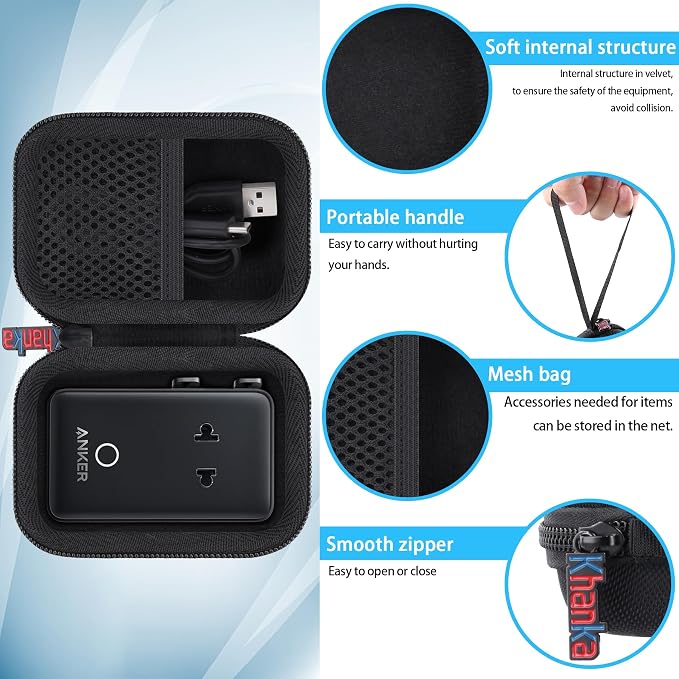 khanka Case for Anker Prime Power Bank + Anker A9215 USB Plug 5-Port Power Adapter