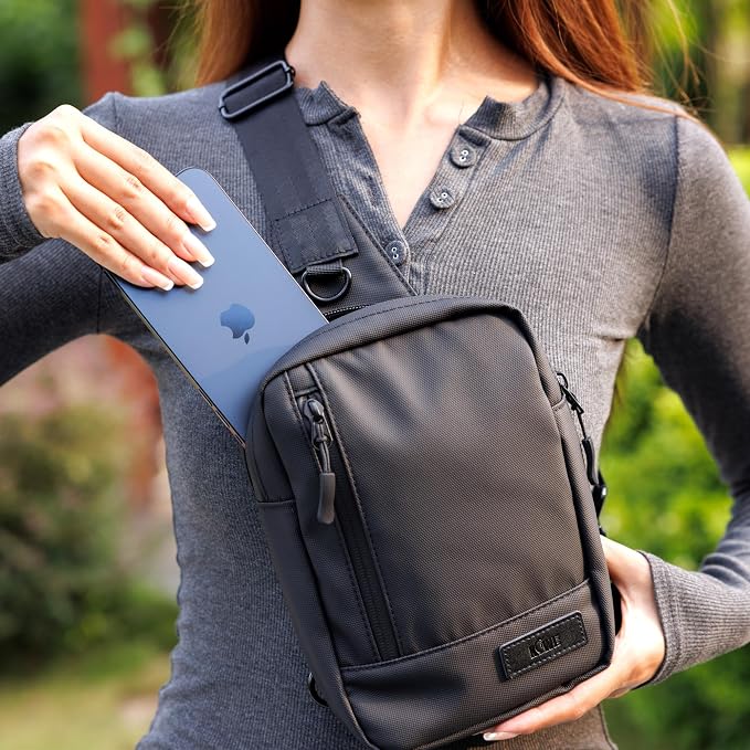 KIWIFOTOS Travel Phone Pouch for Crossbody Sling Bag for iPhone 17 16 15 14 Pro Max iPad mini 6 5 4 Nintendo Switch 2 Water Resistant Smartphone Zipper Chest Bag Adjustable Strap