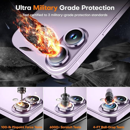 Camera Lens Protector for iPhone 17/iPhone 16/iPhone 16 Plus, Sapphire Glass Metal Individual Camera Cover Screen, Anti-drop, Case Friendly- Lavender