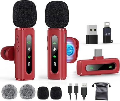 USB C Lavalier Microphone Wireless Mini Mic for Type-C Android Phone/Tablet/PC Video Recording Clip-on Mics with Rotatable Clip&Denoise Recording, Ideal for Vlog Tiktok Youtube Content Creator, Red
