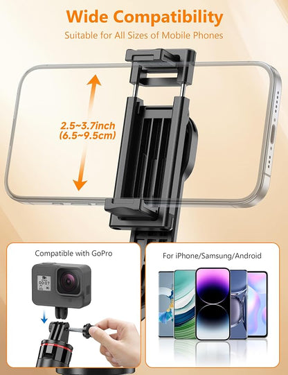 Selfie Stick Phone Tripod with Remote, 51" Aluminum Phone Stand for Cell Phone, 360° Rotation Portable Selfie Stick Tripod for iPhone 15/14 Pro Max/14 Pro/14/13 Pro, Android