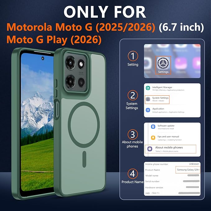 Compatible for Motorola Moto G 2025/2026 Case & Moto G PIay 2026 Case: [Mag-Safe Fit] with Screen Protector,Matte Translucent Soft-Touch Skin & Full Body for Moto G 5g 2025/2026 & G PIay 2026,Green