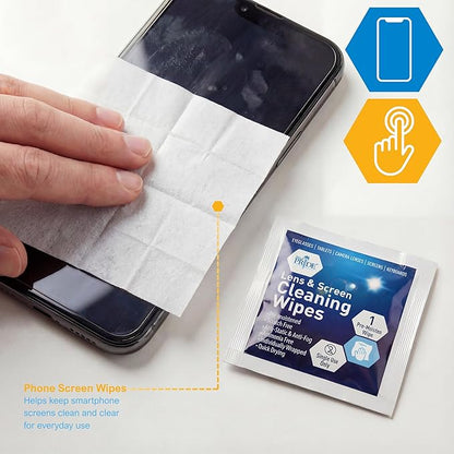 MED PRIDE Lens and Screen Cleaning Wipes for Eyeglasses, Touch Screens, Cameras, Anti-Fog, Scratch-, Anti-Static (100 100 Count (Pack of 1))