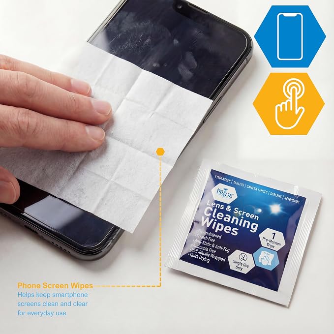 MED PRIDE Anti-Fog Lens & Screen Cleaning Wipes, Premoistened, Scratch-Free & Anti-Static Eyeglass & Electronics Wipes, Individually Wrapped, Ideal for Glasses, Cameras, Phones & Laptops (400)