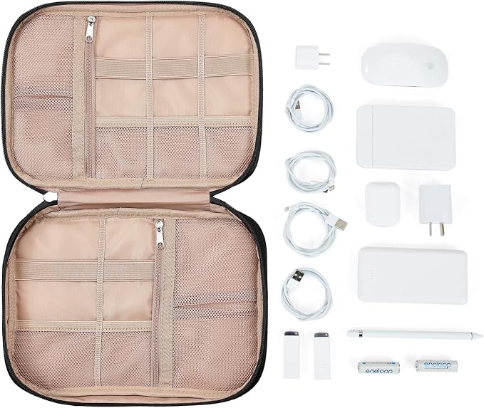 NISHEL Travel Cord Organizer, Electronic Cable Accessories Storage Bag | Bag for chargers, cables, phones, hard drives, USB devices and SD cards, ideal for travel and daily use,Black