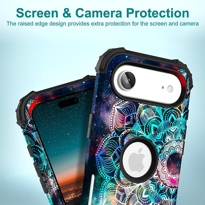 Hocase for iPhone Air Case 6.5", Heavy Duty Shockproof Protection Soft Silicone Rubber+Hard Plastic Bumpers Hybrid Protective Case for iPhone Air 2025 - Mandala in Galaxy