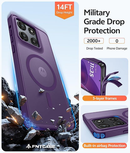 FNTCASE for Moto G Stylus 2026/2025 Case, Fit for Magsafe, Screen Protector | Translucent Matte Magnetic Back, 14FT Military Grade Drop Protection, Shockproof Protective Phone Cover, Purple
