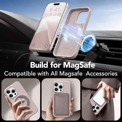 GONEZ Magnetic for iPhone 16 Pro Max Case, Compatible with MagSafe, Liquid Silicone Case, with Screen Protector + Camera Protector, Full Body Protective Shockproof Phone Cover 6.9", Light Taro