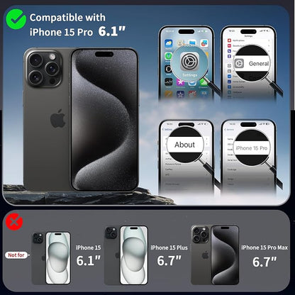 CACOE Magnetic Case for iPhone 15 Pro 6.1 inch with 360° Rotatable Ring Stand,Compatible with MagSafe Car Phone Mount,Cover Phone Holder for Desk Meeting Dark Purple