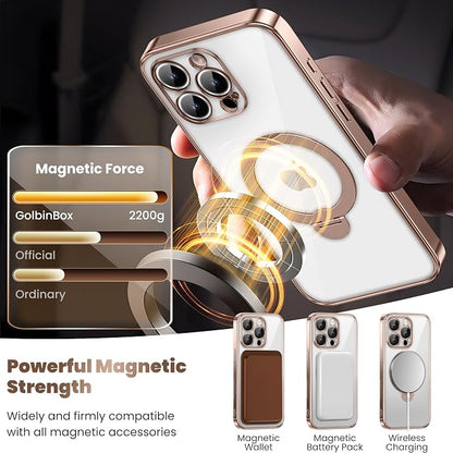 Desert Titanium for iPhone 16 Pro Case With 360° Spin Magnetic Stand,[Compatible With Magsafe] [Military Protection][Built-in Ring Holder]Camera Control Phone Case for 16 Pro,Rose Gold/Clear