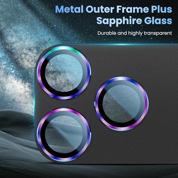 Uyiton for iPhone 17 Pro Max Camera Lens Protector, Not Easy to Break [Strong Adsorption][Case-Friendly] Metal Tempered Glass Rear Camera Screen Cover, Colorful Black