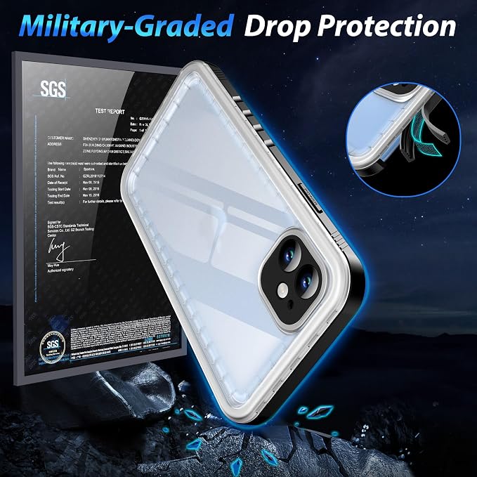 SPORTLINK Waterproof Case for iPhone 11, Full Body Heavy Duty Protection Full Sealed Cover Shockproof Dustproof Built-in Clear Screen Protector Rugged Case for iPhone 11 6.1 Inch Frosted Clear/Black
