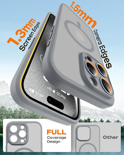 TOCOL Magnetic for iPhone 15 Pro Max Case, Upgraded Full Camera Protection, Compatible with Magsafe, Drop Protection, Translucent Matte Back Bumper Phone Cover 6.7-Inch（Gray）