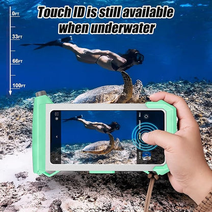 Underwater Phone Case for Snorkeling & Diving (50ft/15m), IP68 Waterproof Case for Swimming, Universal Underwater Touch Screen Case Compatible with iPhone (Blue+Silver, 5th Generation Phone Case)