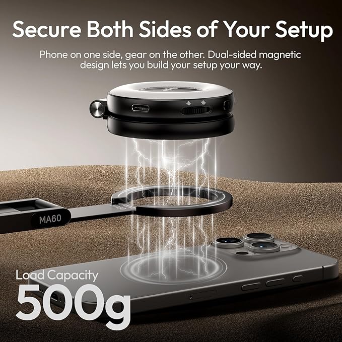 ULANZI MA60 Magnetic Phone Tripod Stand for iPhone - Aluminium Smartphone Mini Tripod Pocket Cell Phone Stand N52 Strong Magnet Quick Mount Compatible with iPhone17 16 15 14 13 12 Series, Black
