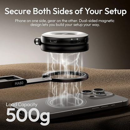 ULANZI MA60 Magnetic Phone Tripod Stand for iPhone - Aluminium Smartphone Mini Tripod Pocket Cell Phone Stand N52 Strong Magnet Quick Mount Compatible with iPhone17 16 15 14 13 12 Series, Black