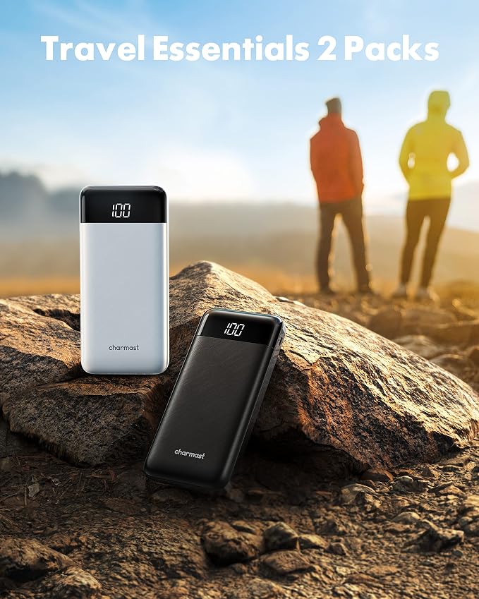 charmast 2 Pack 10000mAh Portable Charger, Power Bank with Built-in 4 Cables, 6 Outputs & 3 Inputs, Battery Pack with Digital Display, Travel Essential for iPhone All Series & Android, Family Sharing