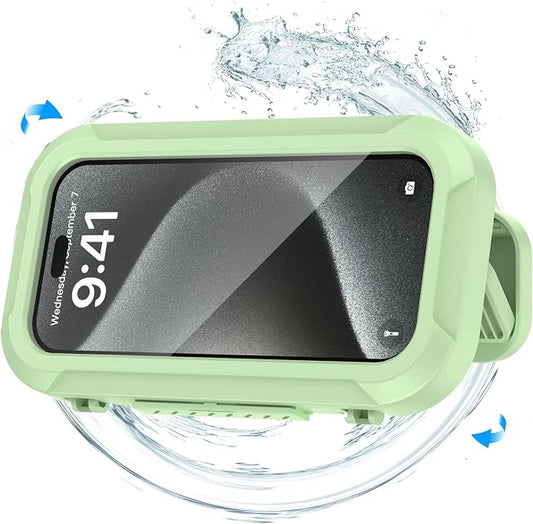 Shower Phone Holder Waterproof - 360° Bathroom Wall Phone Mount Stand Water Proof Anti Fog Case, Suitable for Phones Under 7 inches(Second Generation Green)